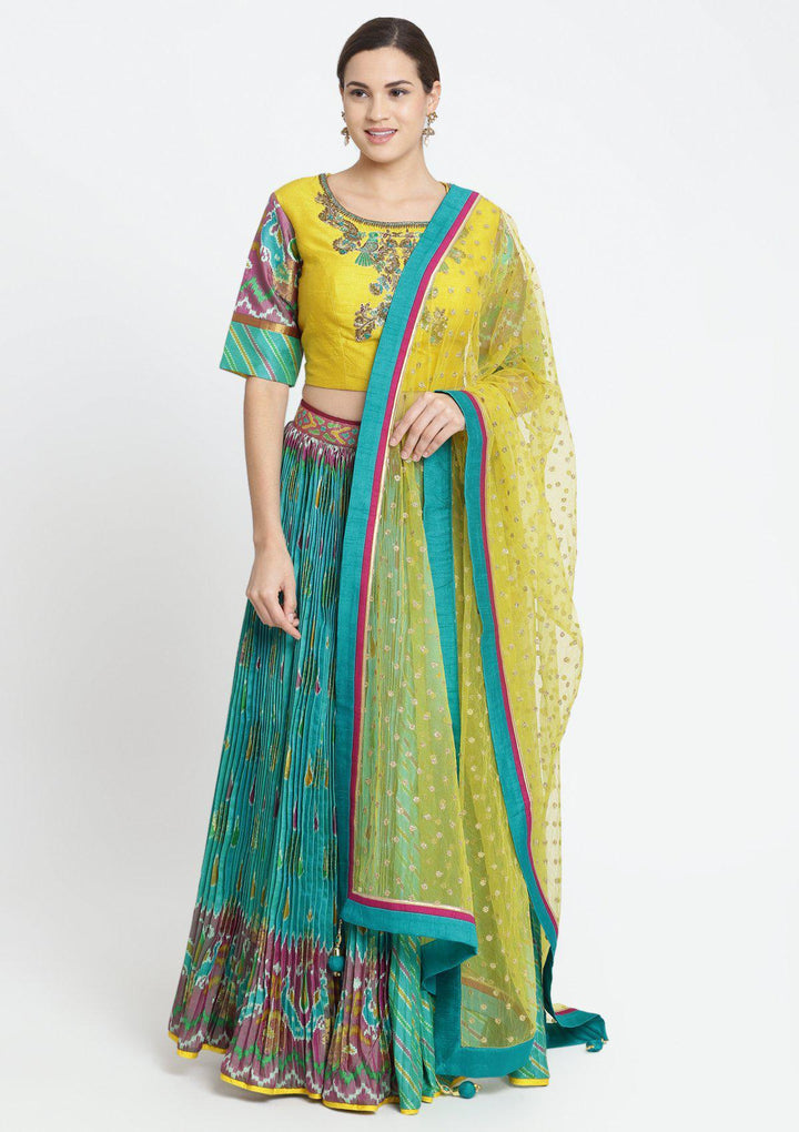 Blue Green Zardosi Rawsilk Designer Lehenga-Koskii