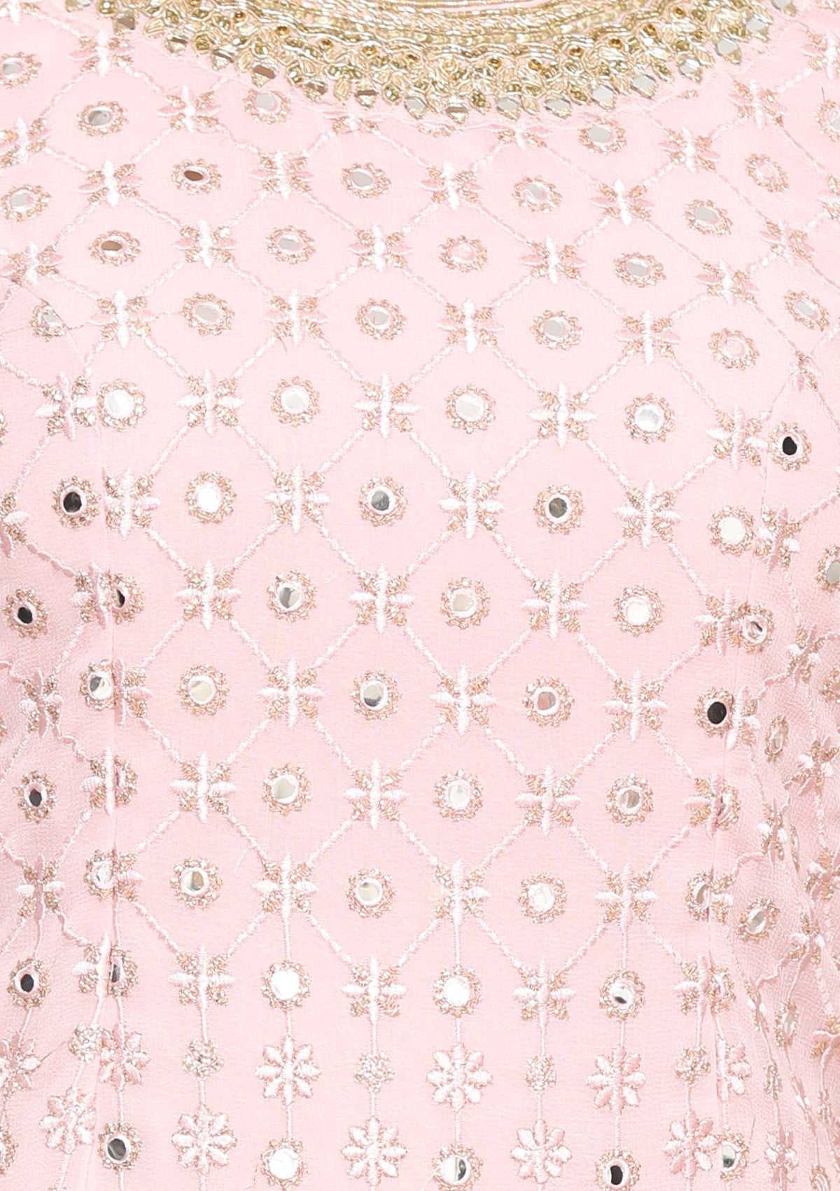 Baby Pink Mirror Work Designer Salwar Suit-Koskii