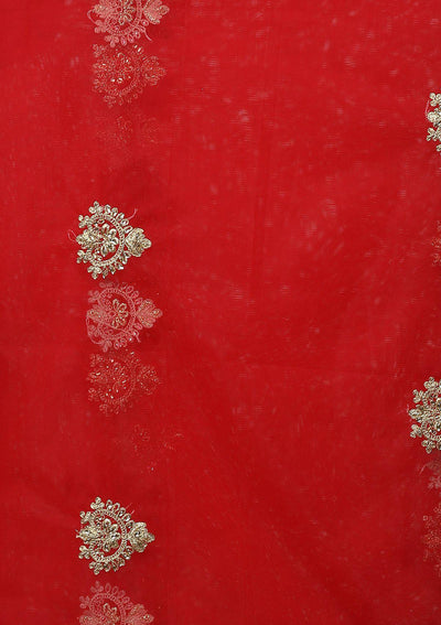 Red Embellished Velvet Designer Lehenga-Koskii