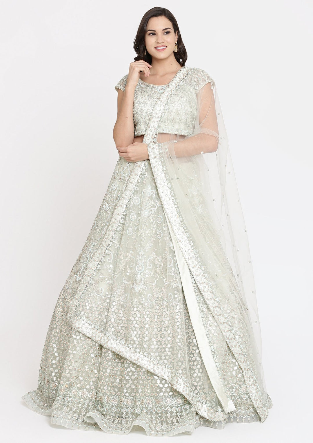 Teal Green Gotapatti Net Designer Lehenga-Koskii
