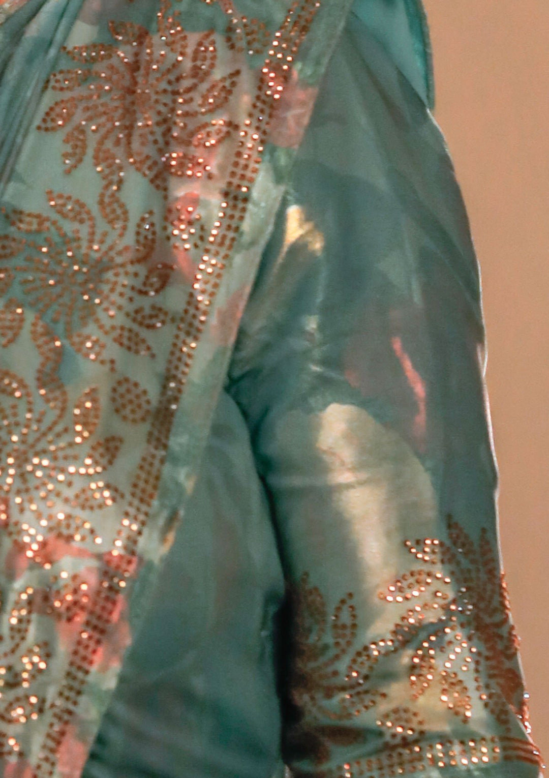 Sea Green Swarovski Shimmer Designer Saree-Koskii