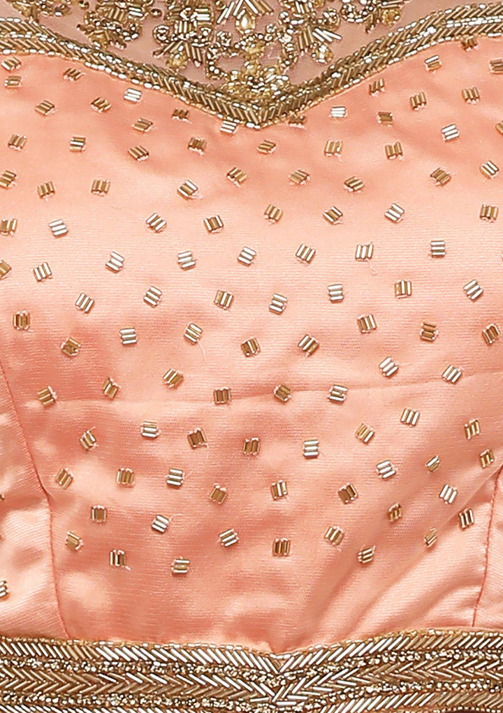 Peach Pearlwork Net Designer Lehenga-Koskii