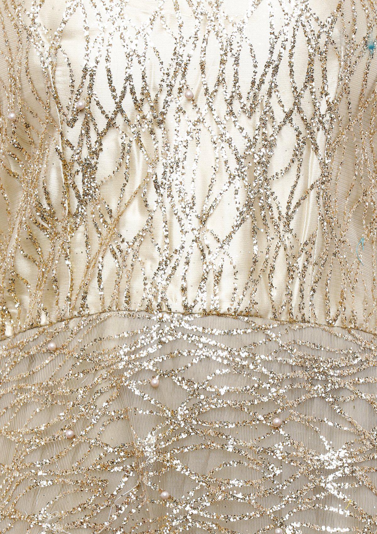 Glittering Gold Pearlwork Net Designer Gown-Koskii