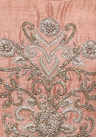 Peach Pink Embroidered Silk Designer Gown-Koskii