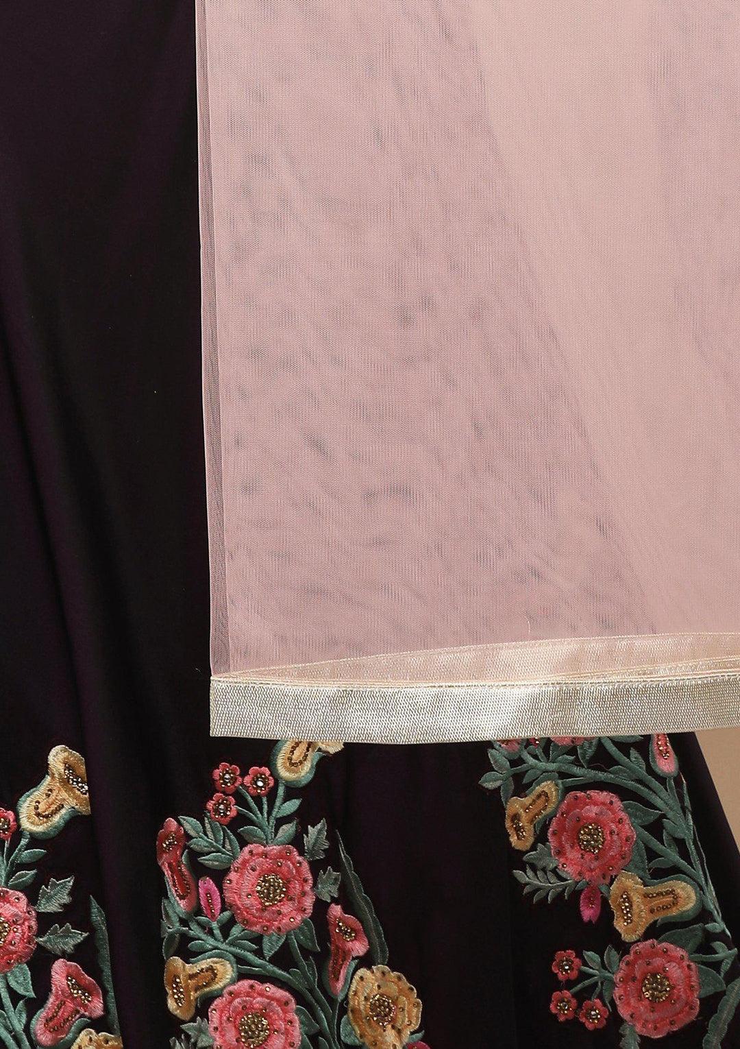Wine Floral Stone Work Silk Designer Lehenga-Koskii