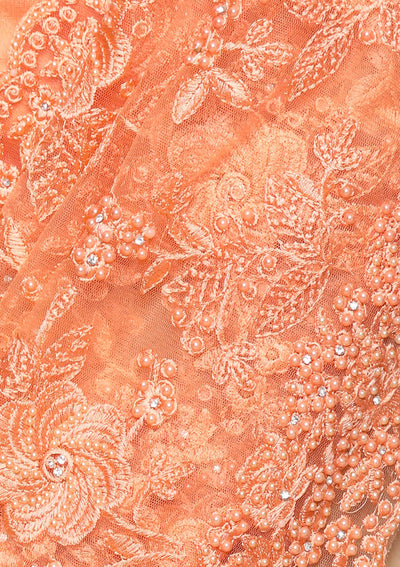 Peach Pink Stone Work Silk Designer Saree-Koskii