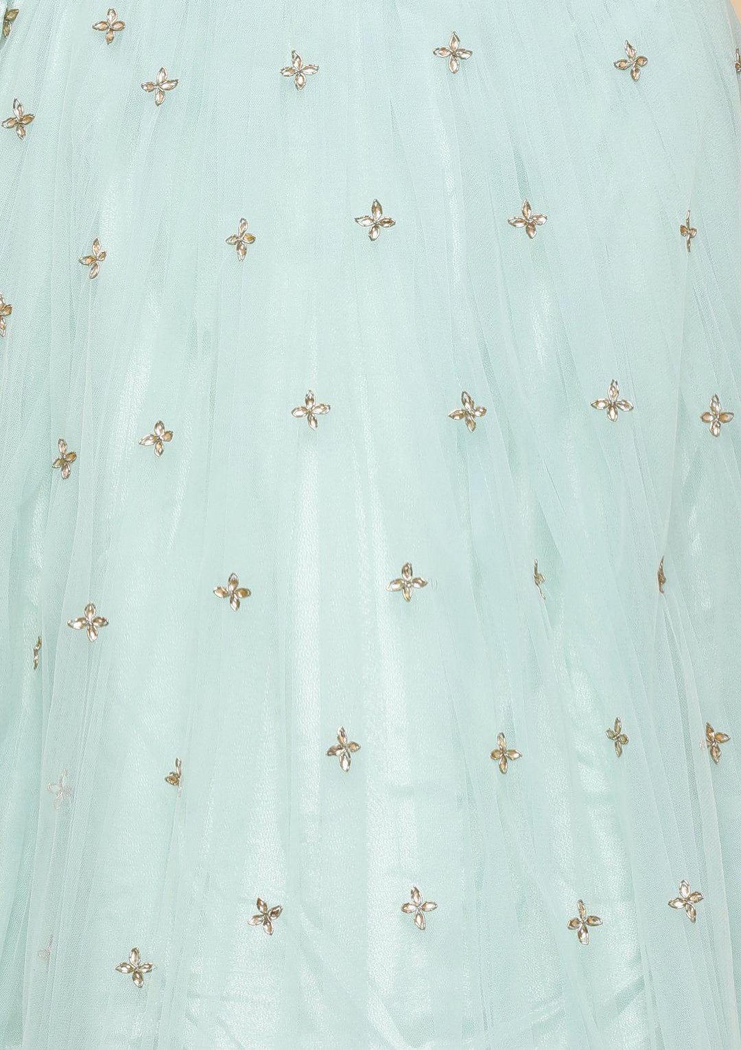 Sea Green Embellished Silk Designer Lehenga-Koskii