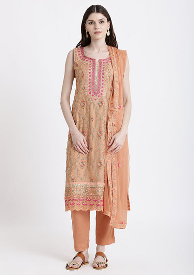 Peach Zariwork Tissue Designer Salwar Suit-Koskii