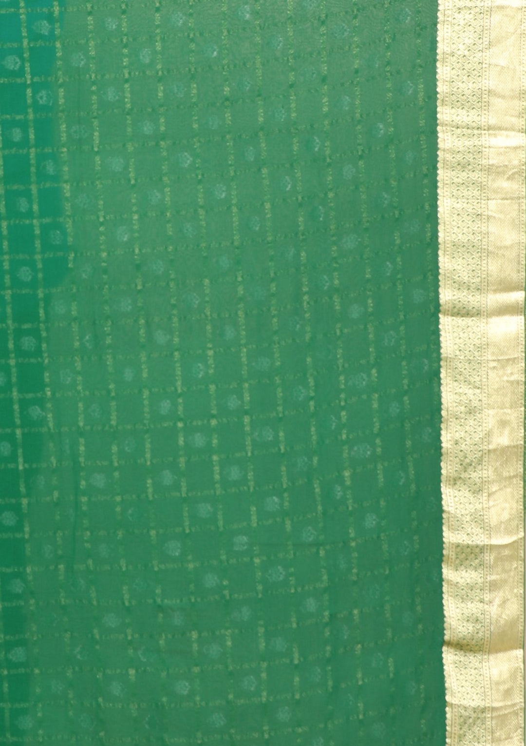 Green Chequered Handmade Saree-Koskii