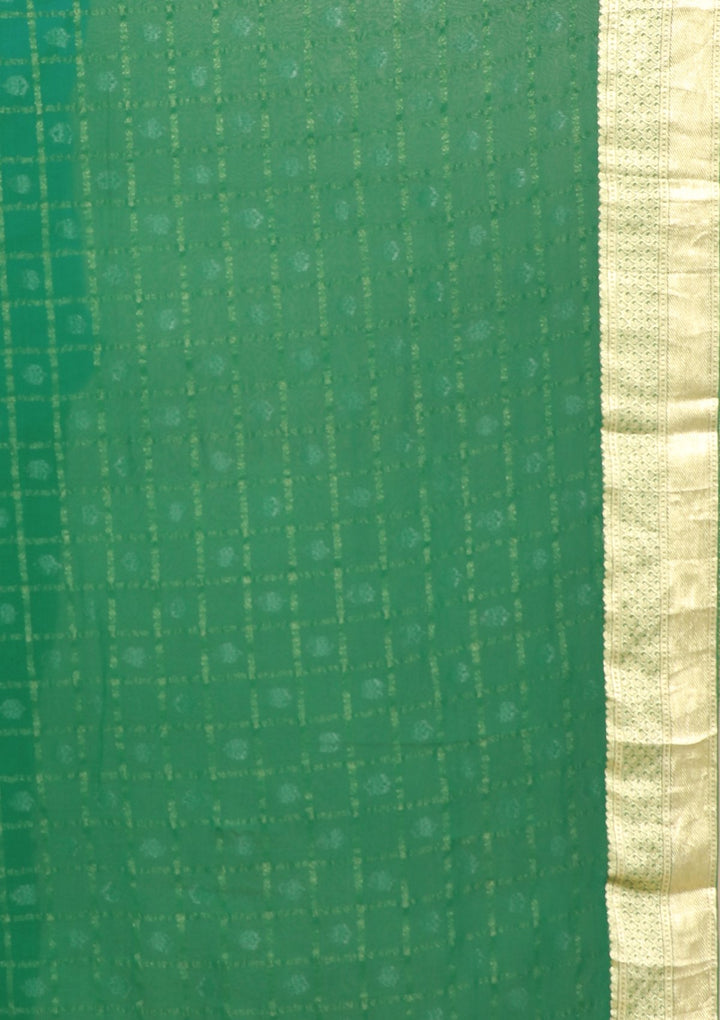 Green Chequered Handmade Saree-Koskii