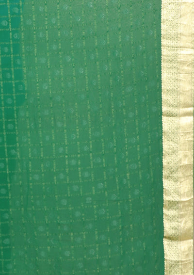 Green Chequered Handmade Saree-Koskii