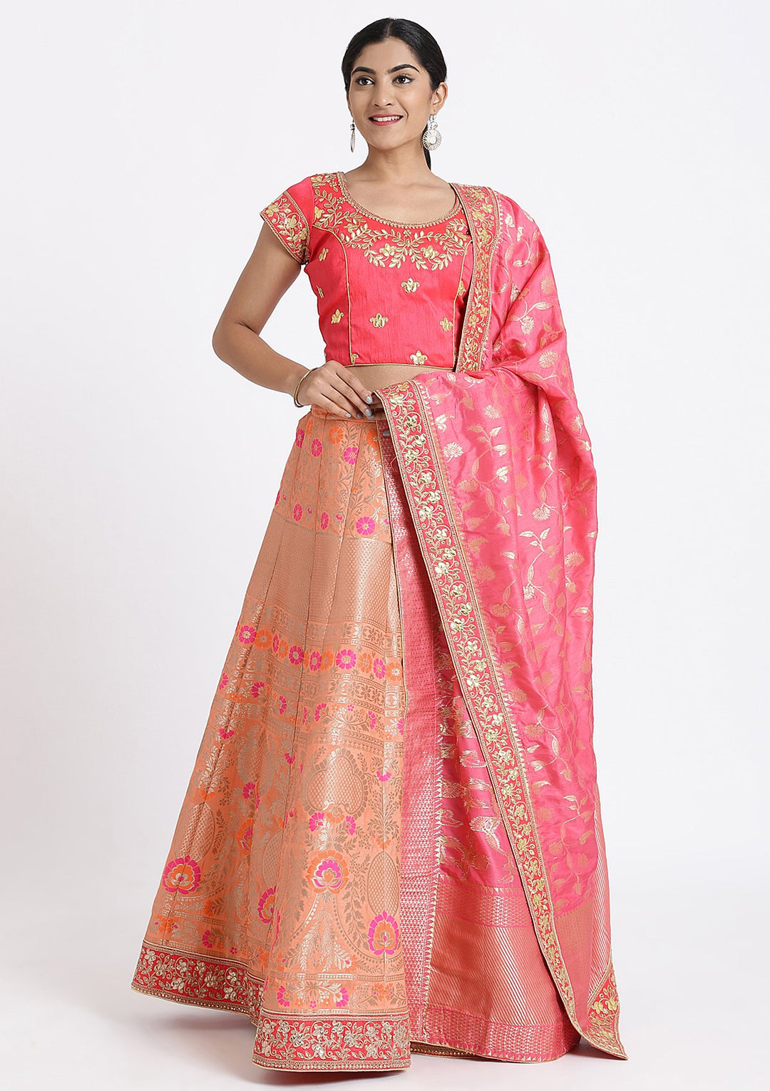 Peach Zariwork Brocade Designer Lehenga-Koskii