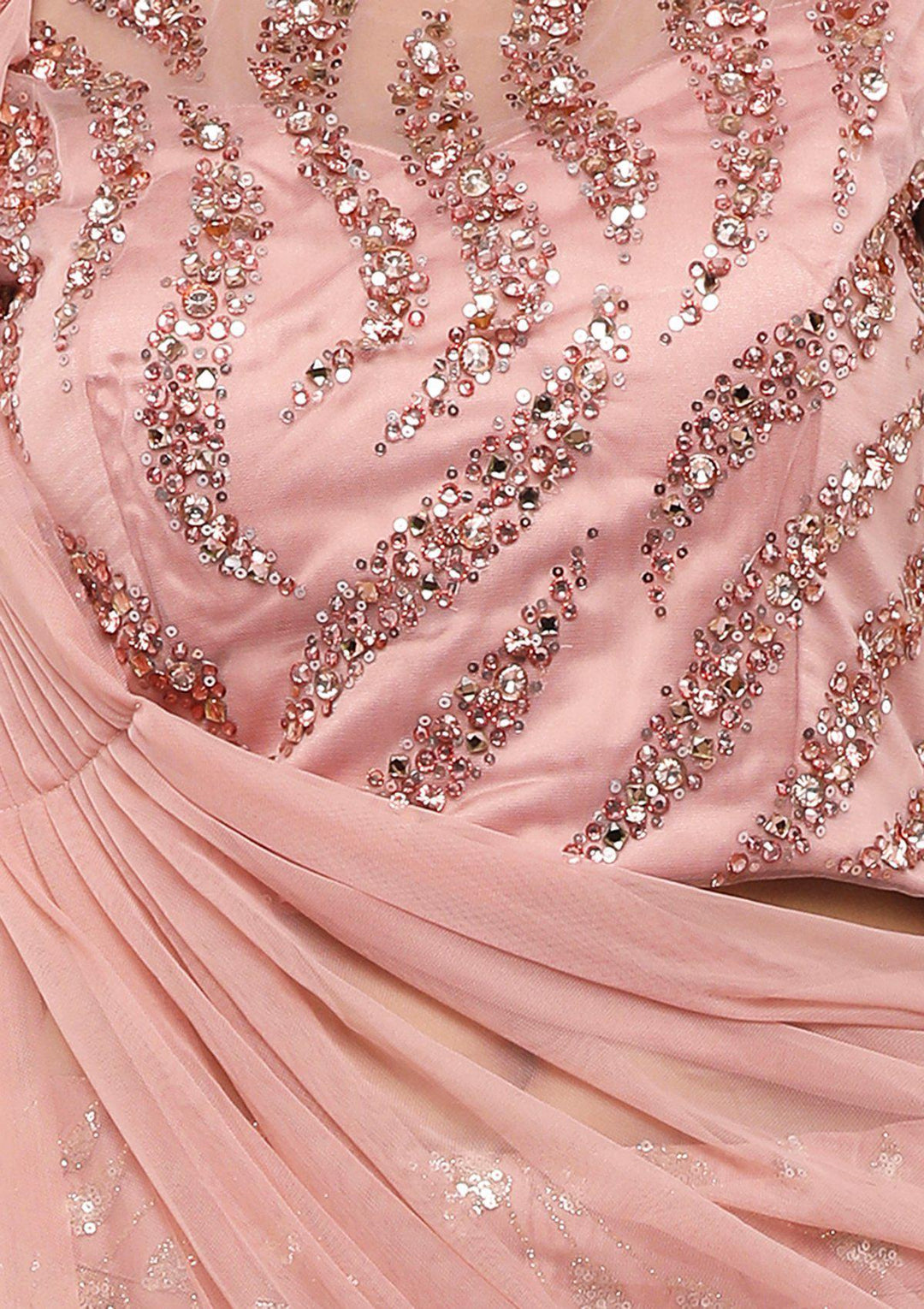 Dusty Rose Drape Net Designer Lehenga-Koskii