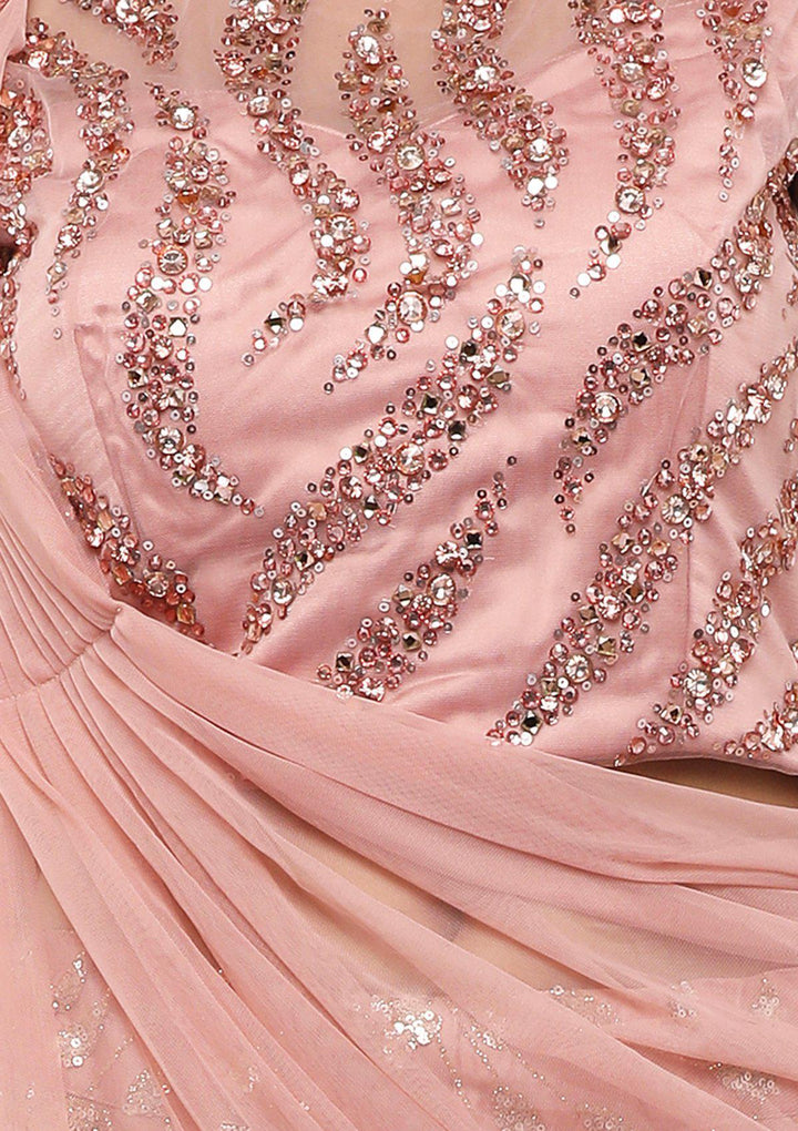 Dusty Rose Drape Net Designer Lehenga-Koskii
