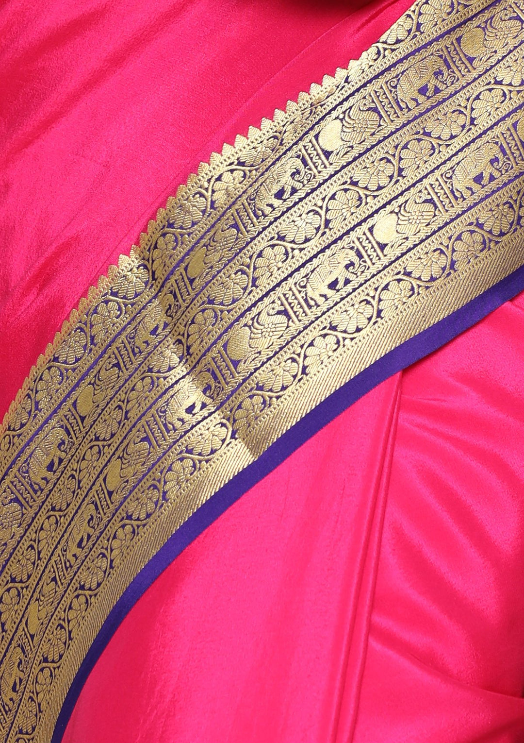 Magenta and Blue Contrast Handmade Saree-Koskii