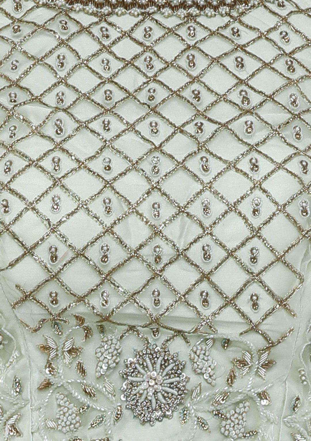 Mint Green Chequered Pearl Designer Lehenga-Koskii