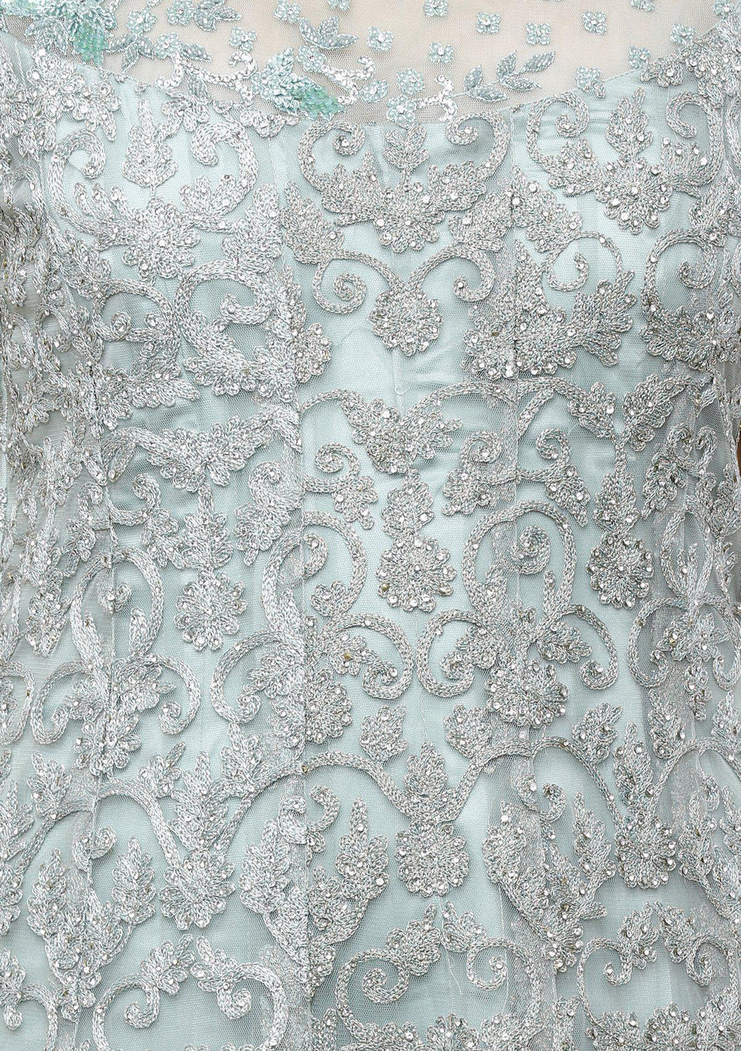 Teal Green Threadwork Net Designer Gown-Koskii