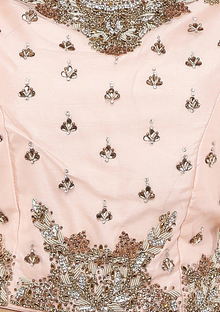 Peach Embellished Brocade Designer Lehenga-Koskii