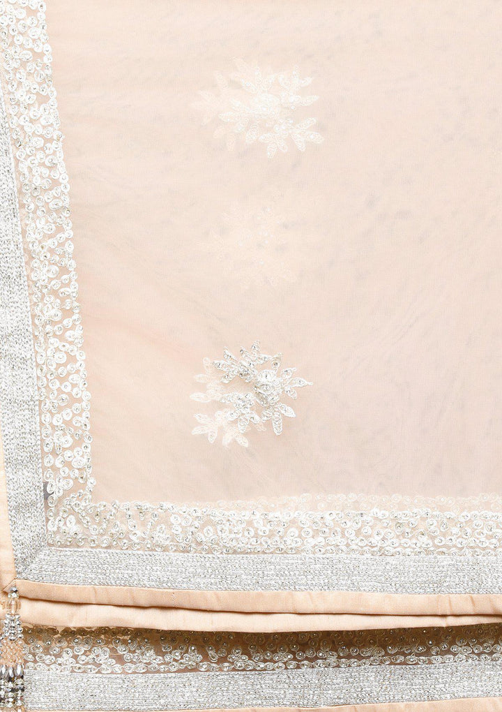 Peach Thread Work Net Designer Lehenga-Koskii