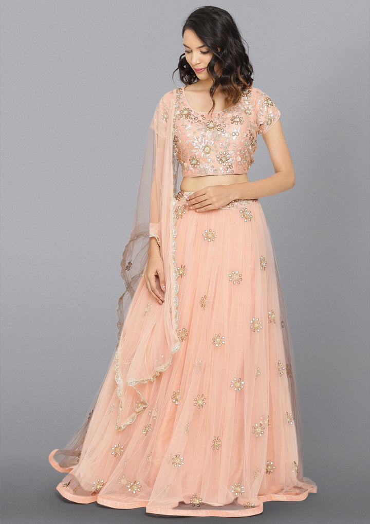 Peach Gotapatti Net Designer Lehenga-Koskii