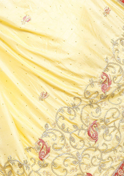 Yellow Stone Embellished Tafetta Silk Saree-Koskii