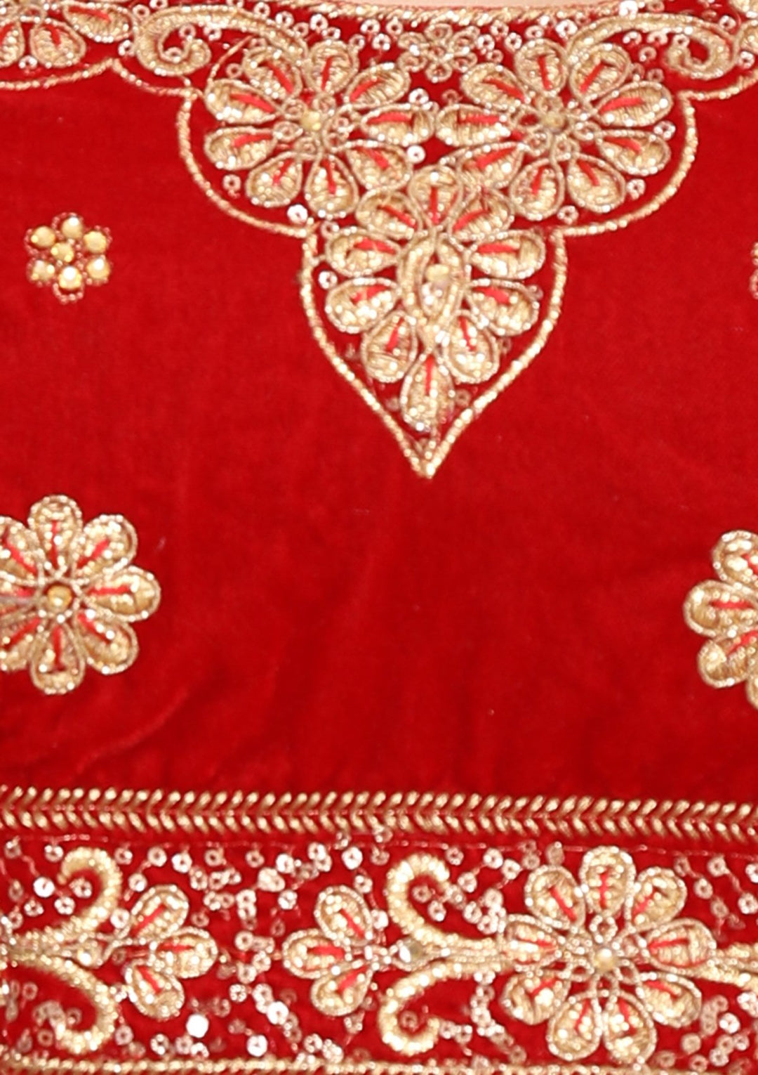 Red Gota Patti Work Velvet Designer Lehenga-Koskii