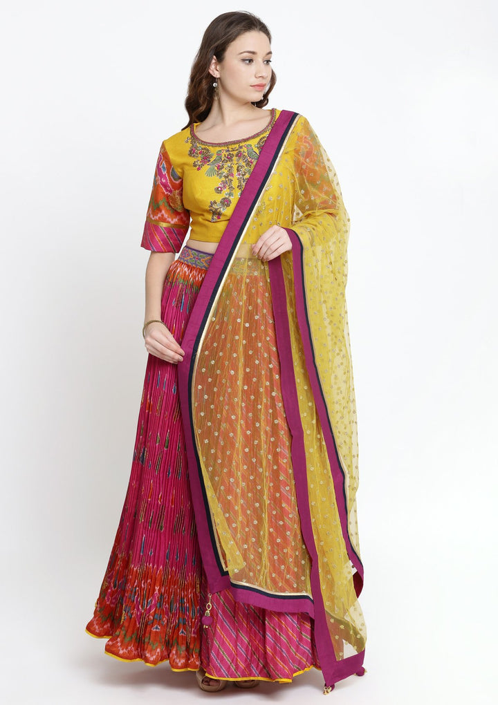 Fuschia Zardosi Rawsilk Designer Lehenga-Koskii