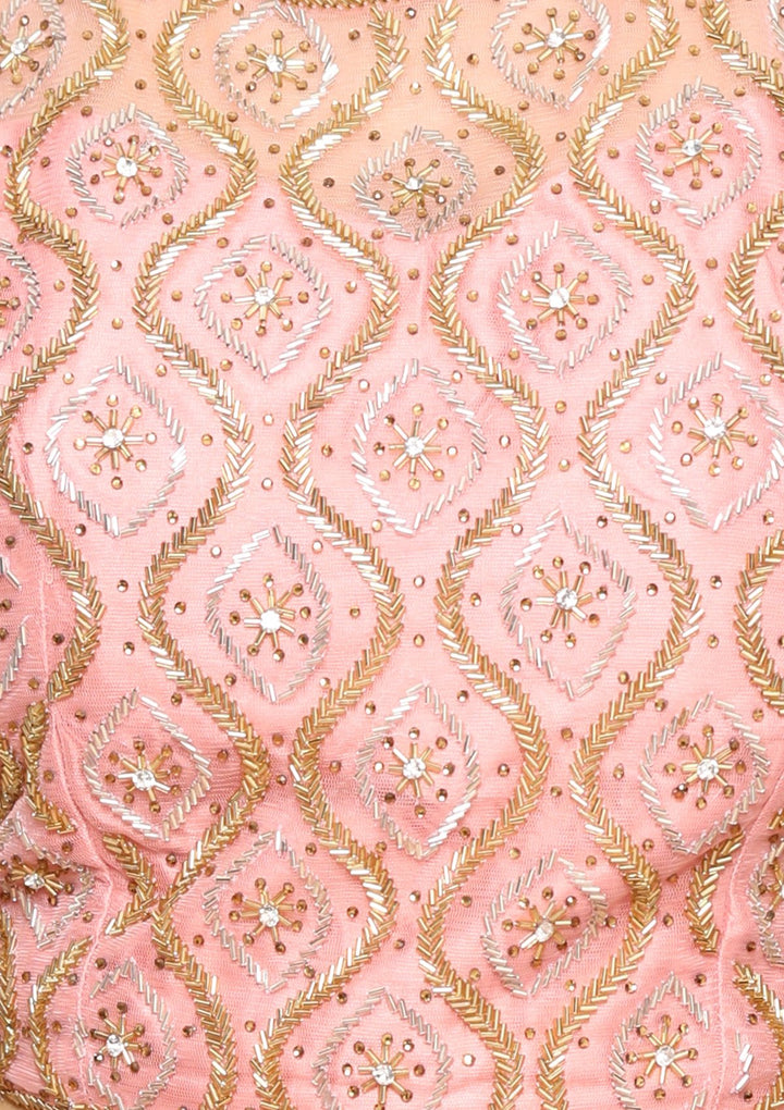 Pink Micro Stone Net Designer Lehenga-Koskii