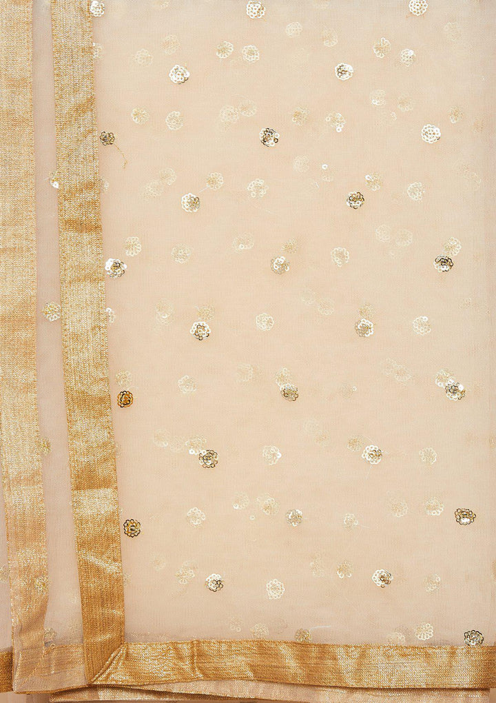 Koskii Mirrorwork Net Cream Lehenga-Koskii