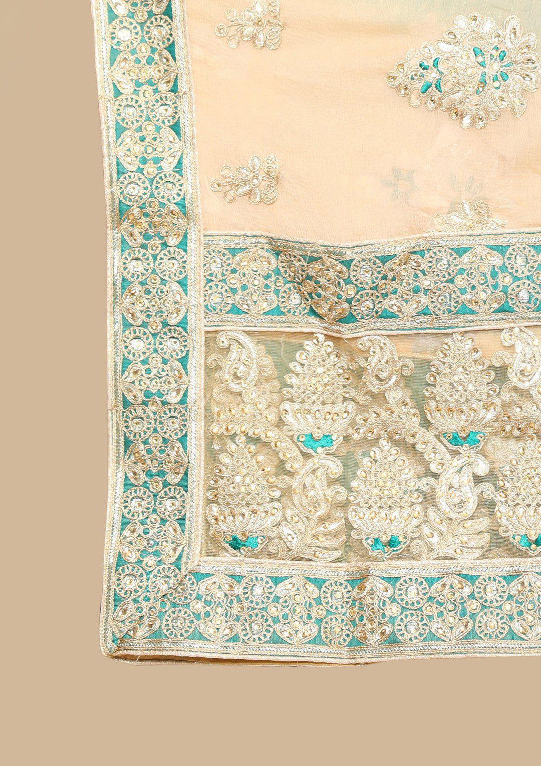 Beige and green designer salwar suit-Koskii