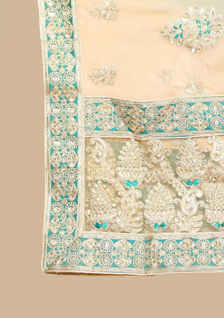 Beige and green designer salwar suit-Koskii