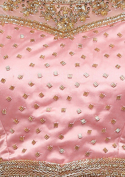 Pink Pearlwork Net Designer Lehenga-Koskii