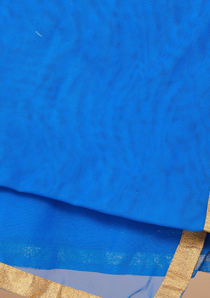 Blue and Gold Brocade Designer Lehenga-Koskii