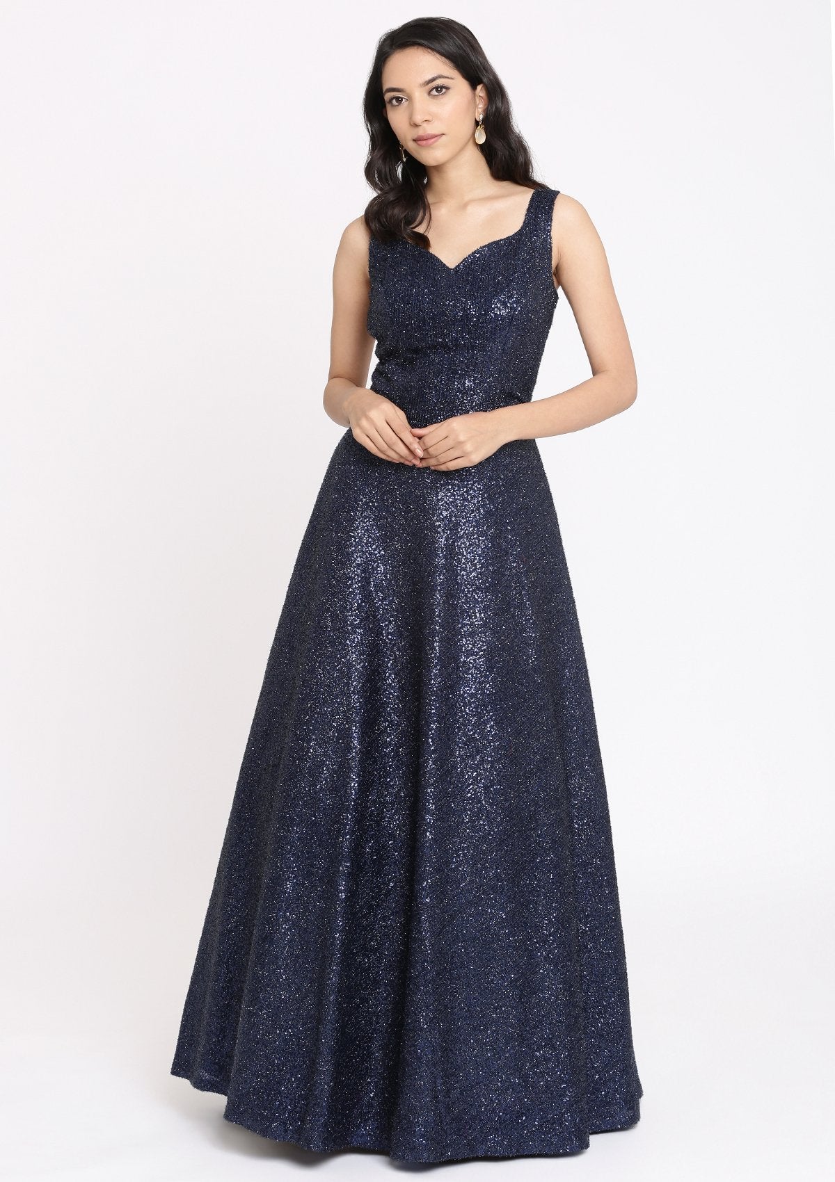 Navy Blue Sequins Imported Fabric Designer Gown-Koskii