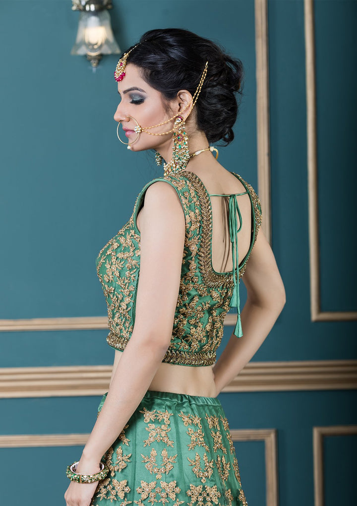 Green Cutdana Net Designer Lehenga-Koskii