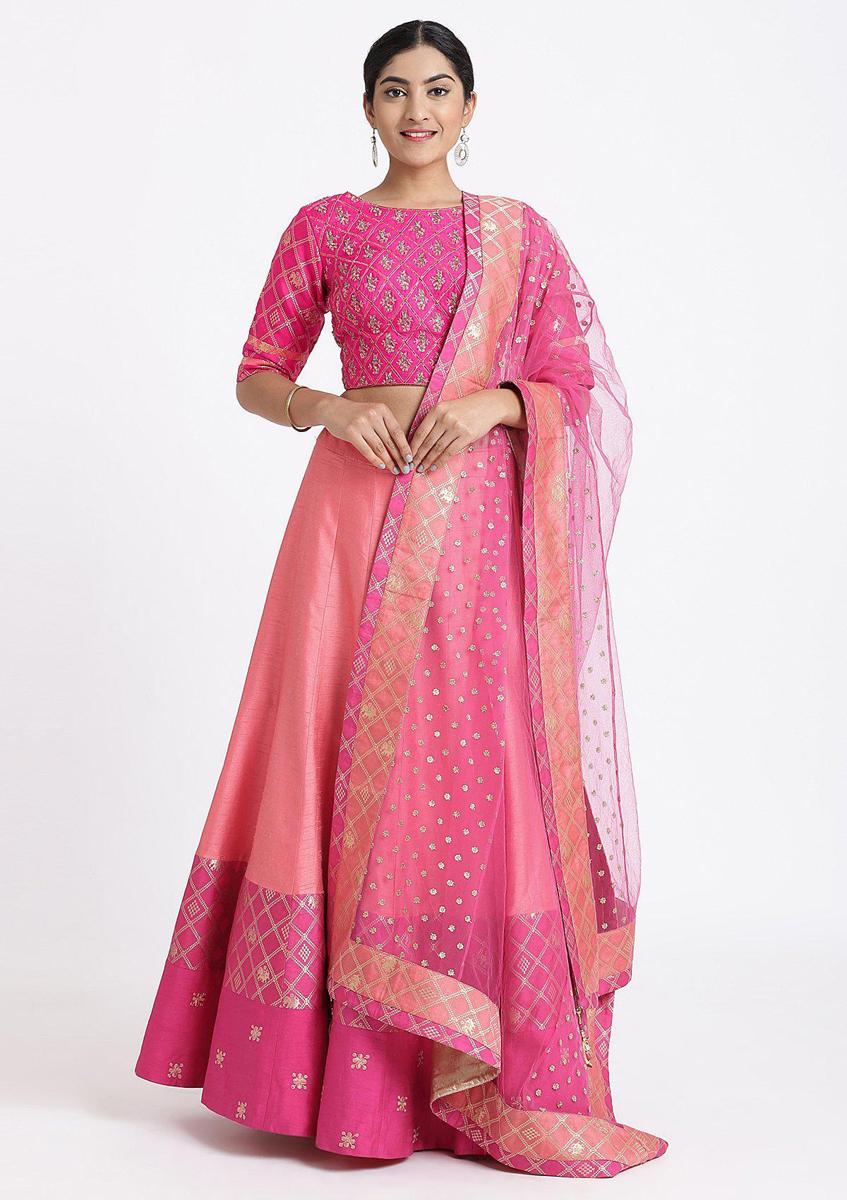 Peach Zardozi Rawsilk Designer Lehenga-Koskii