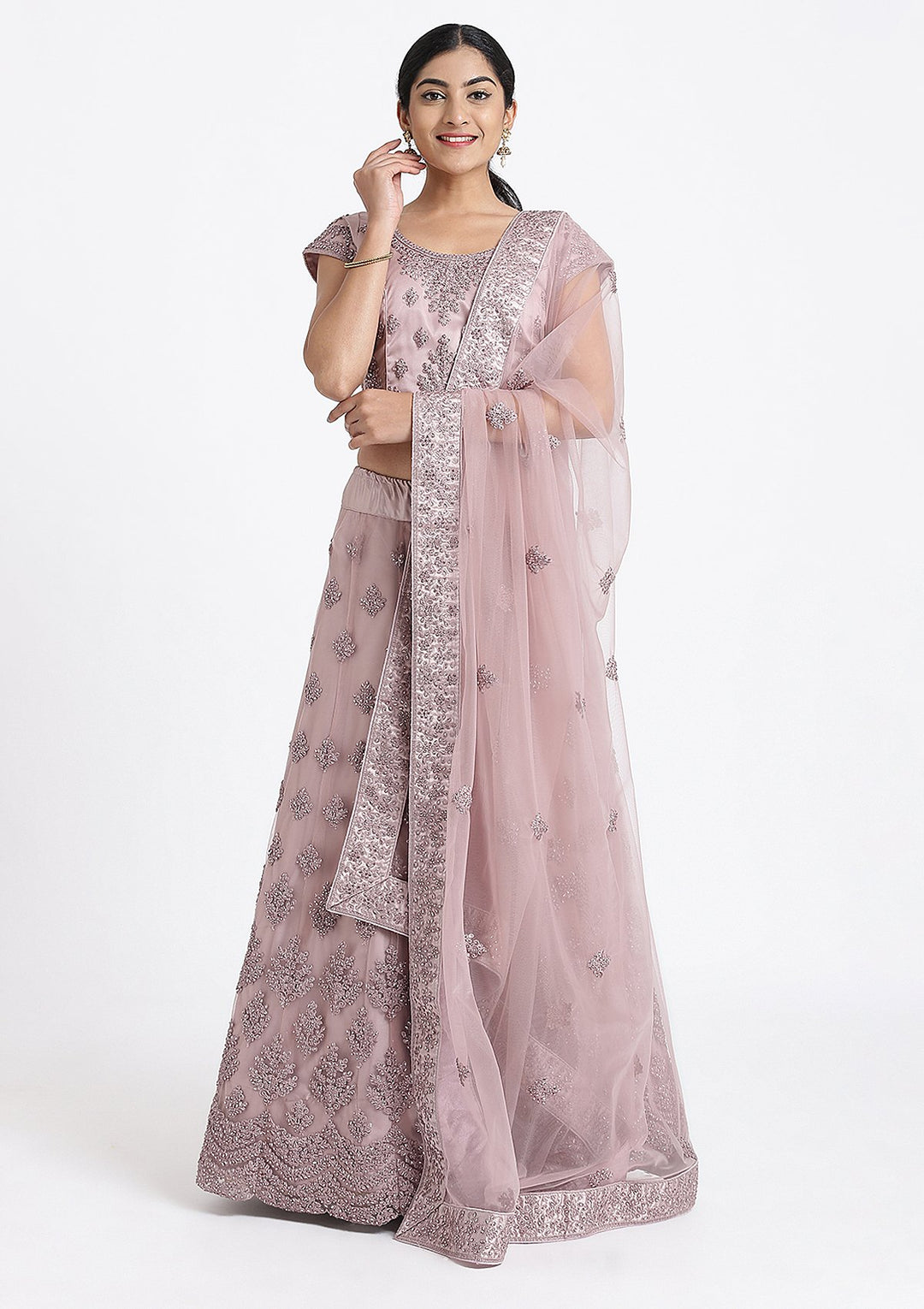 Mauve Thread Work Net Designer Lehenga-Koskii