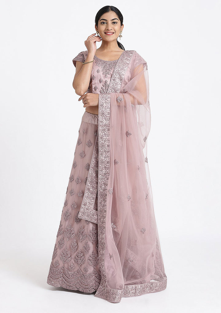 Mauve Thread Work Net Designer Lehenga-Koskii