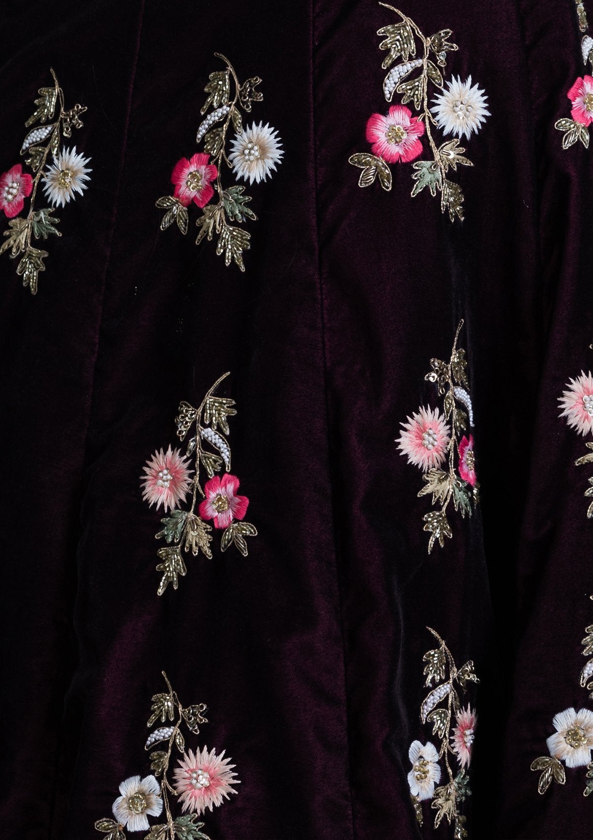 Wine Red Threadwork Velvet Designer Lehenga-Koskii