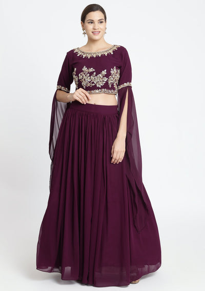 Wine Sequins Georgette Designer Lehenga-Koskii