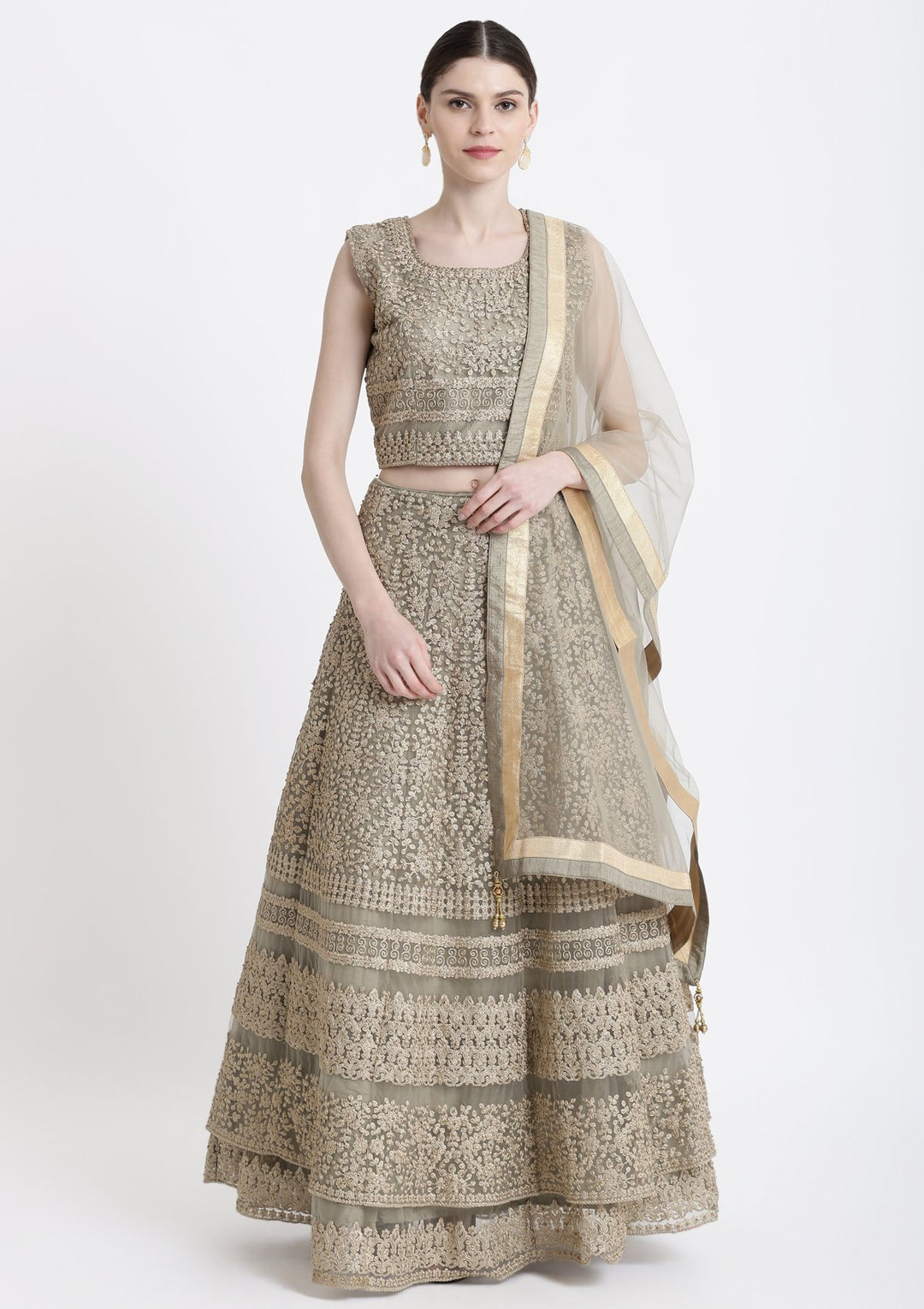Pista Green Zariwork Net Designer Lehenga-Koskii