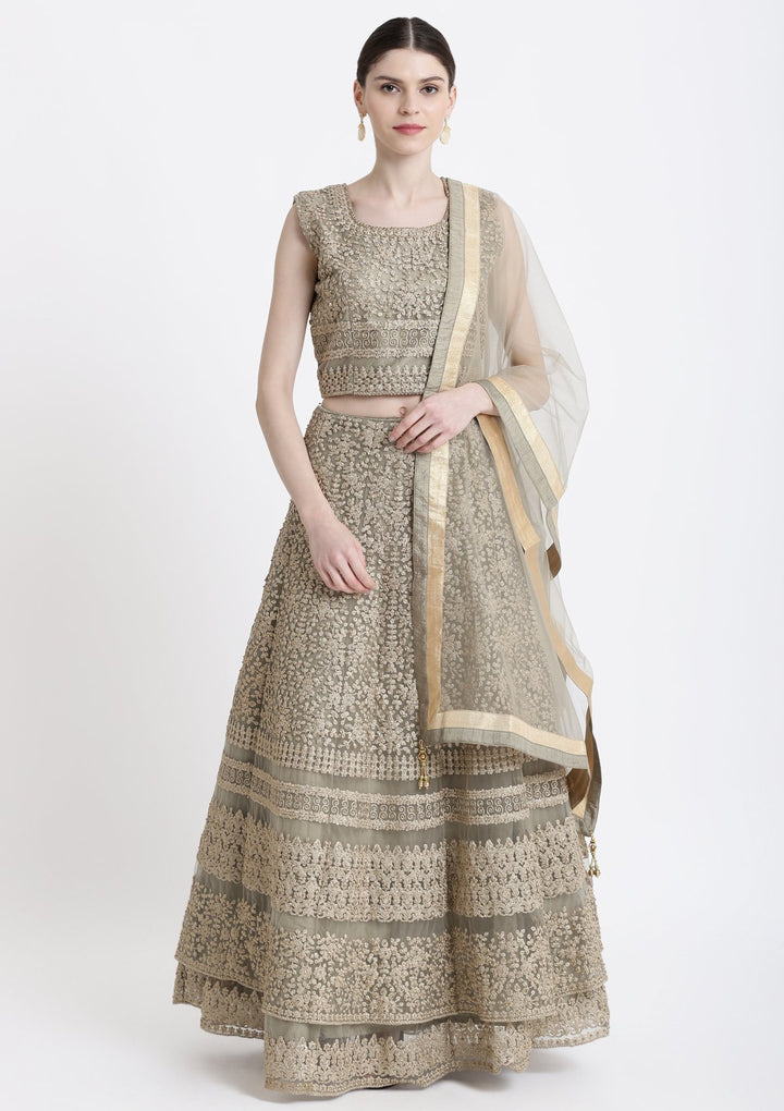 Pista Green Zariwork Net Designer Lehenga-Koskii