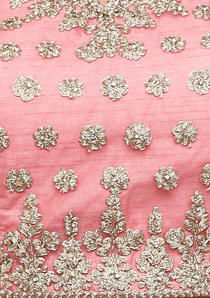 Pink Thread Work Net Designer Lehenga-Koskii