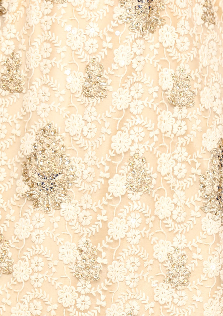 Beige and blue designer salwar suit-Koskii