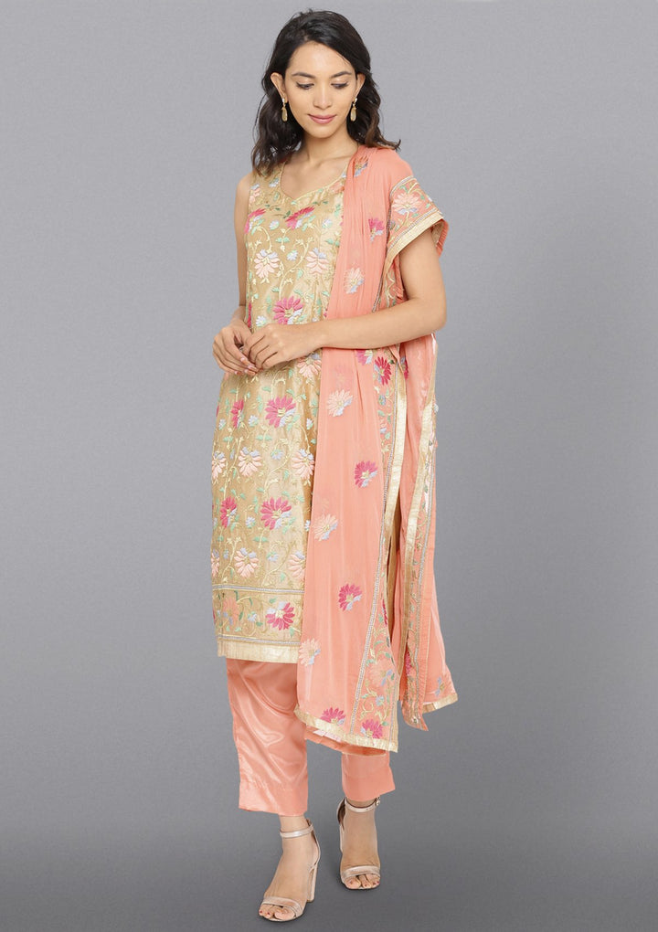 Gold Threadwork Chanderi Designer Salwar Suit-Koskii