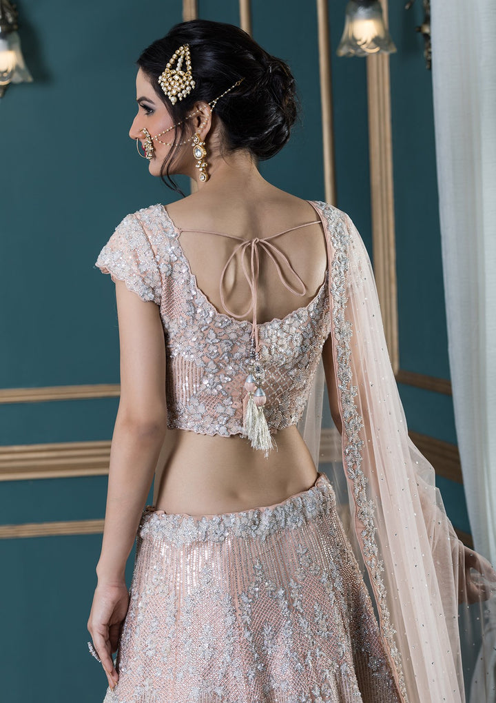Peach Sequinned Net Designer Lehenga-Koskii