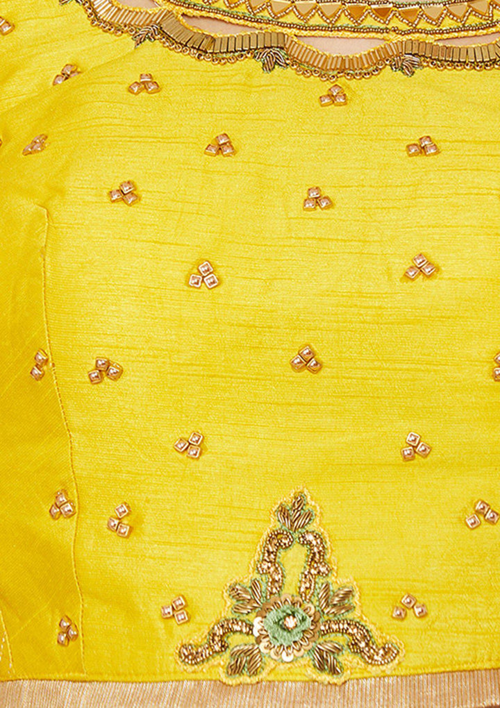 Koskii Stonework Rawsilk GREEN YELLOW Lehenga-Koskii