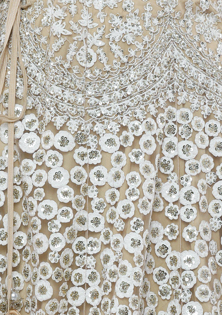Beige Embellished Silk Designer Lehenga-Koskii