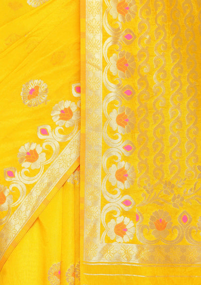 Yellow Zariwork Brocade Designer Saree-Koskii