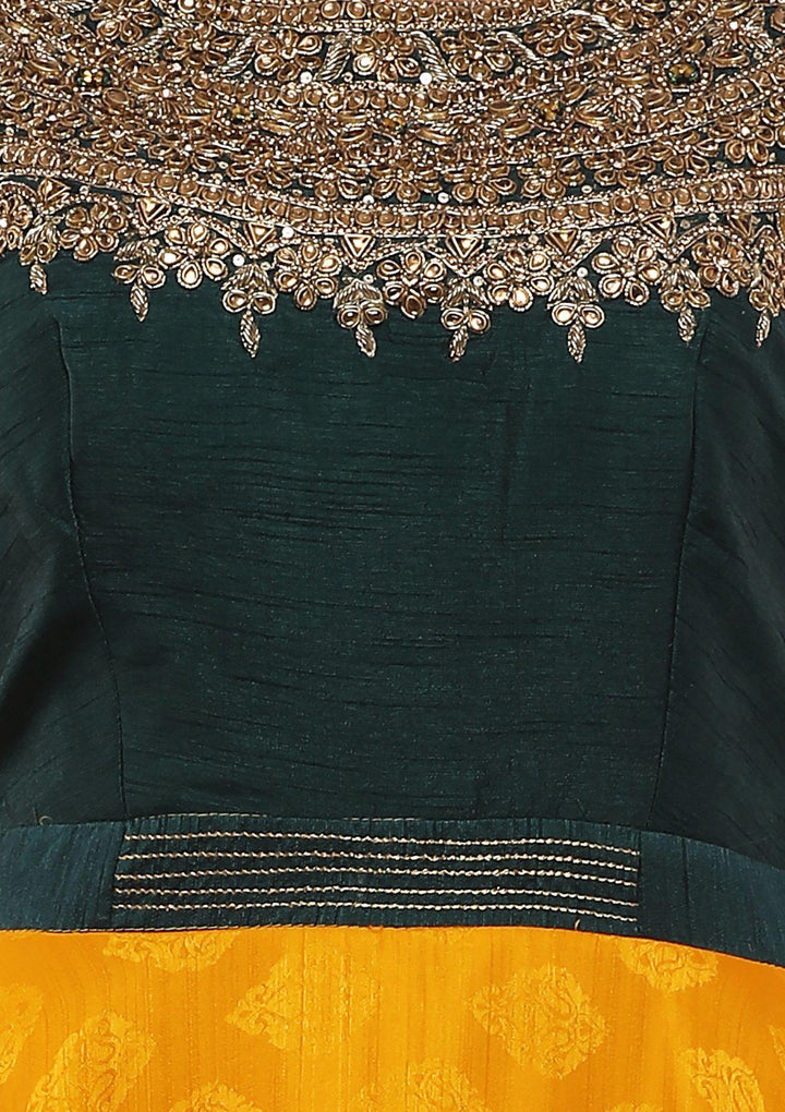 Koskii Green and Yellow Brocade Gown-Koskii